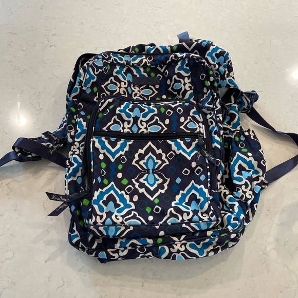 Blue Vera Bradley School Backpack with Multiple Zipper Pockets - Picture 3 of 6